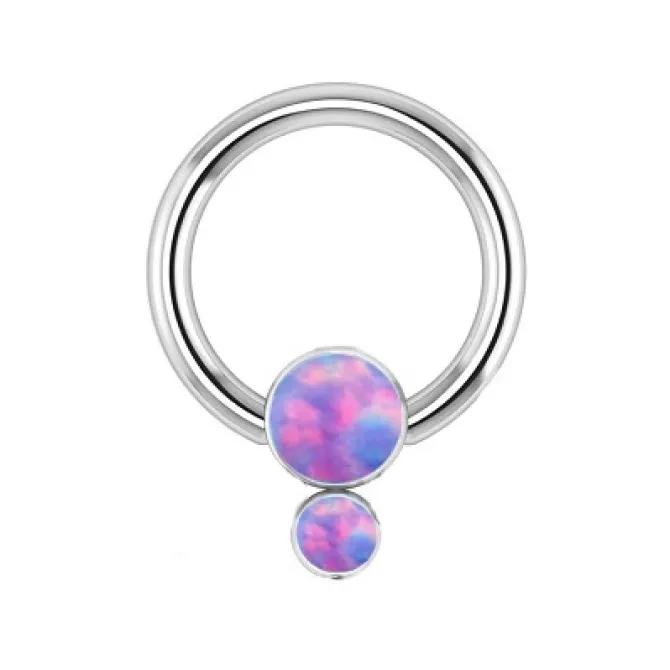 Tytanowe kółko BCR z fioletowym opalem OP38 - TK-014