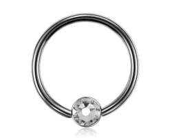 Tytanowe kółko BCR z kulką z białą cyrkonią - srebrny - TK-019