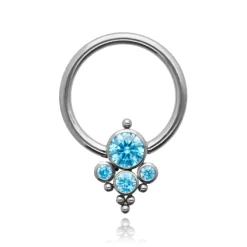 Tytanowe kółko BCR z niebieskimi cyrkoniami - srebrne - TK-058