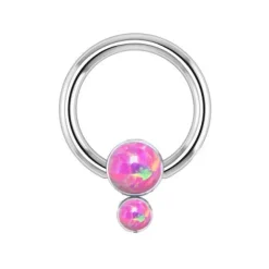 Tytanowe kółko BCR z różowym opalem OP22 - TK-014