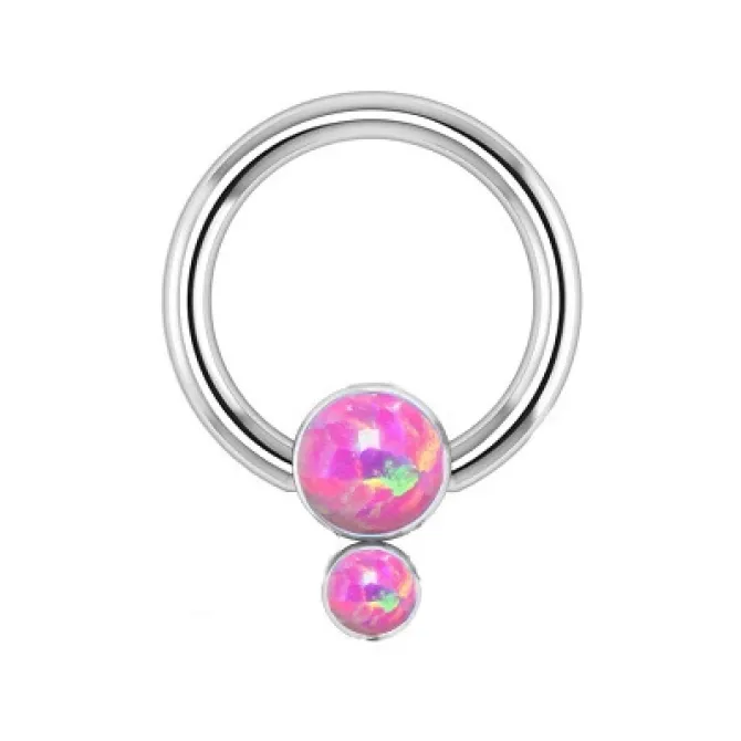 Tytanowe kółko BCR z różowym opalem OP22 - TK-014