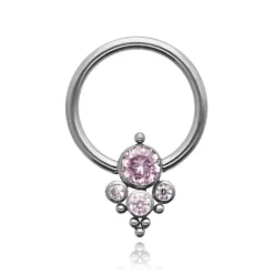 Tytanowe kółko BCR z różowymi cyrkoniami - srebrne - TK-058