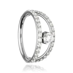 Tytanowe kółko clicker z białymi cyrkoniami - srebrne - TK-039