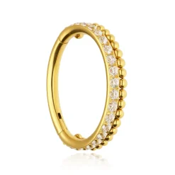 Tytanowe kółko clicker z białymi cyrkoniami i mini kuleczkami - złoty - TK-041