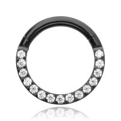 Tytanowe kółko CLICKER z białymi cyrkoniami - czarny - TK-013