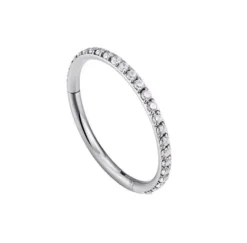 Tytanowe kółko CLICKER z białymi cyrkoniami - srebrny - TK-023