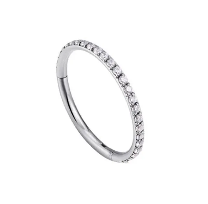 Tytanowe kółko CLICKER z białymi cyrkoniami - srebrny - TK-023