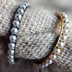 Tytanowe kółko clicker z białymi koralikami - złoty - TK-024