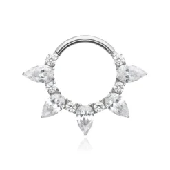 Tytanowe kółko clicker z cyrkoniami - srebrny - TK-067