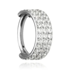 Tytanowe kółko clicker z trzema rzędami cyrkonii - srebrny - TK-040