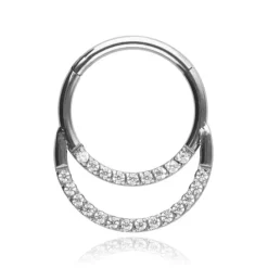 Tytanowe kółko ozdobne clicker - białe cyrkonie - TK-046