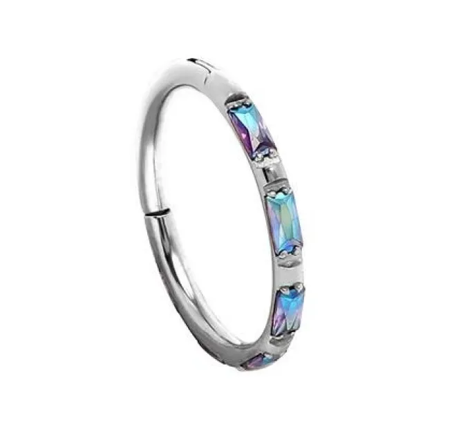 Tytanowe kółko ozdobne CLICKER kolorowe cyrkonie - TK-002