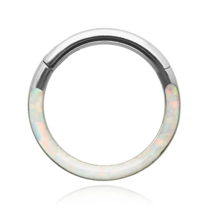 Tytanowe kółko ozdobne CLICKER z opalem - OP 17 - TK-029