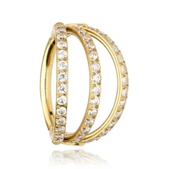 Tytanowe kółko potrójny clicker z białymi cyrkoniami - złoty - TK-038