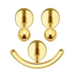 Tytanowe kolczyki - 3 labrety buzia - złoty - TGW-116