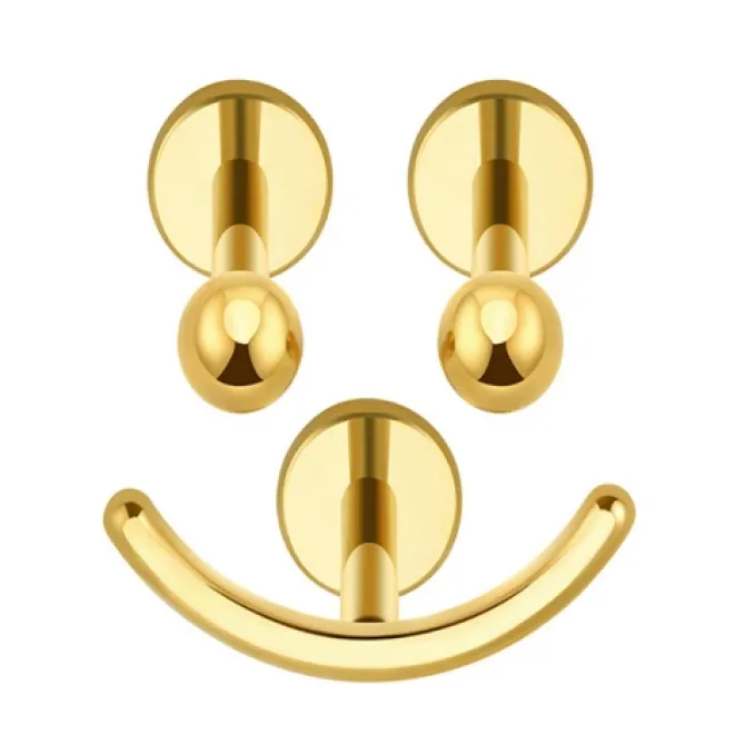 Tytanowe kolczyki - 3 labrety buzia - złoty - TGW-116