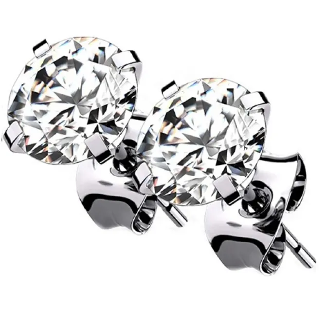 Tytanowe kolczyki z białą cyrkonią - KU-053