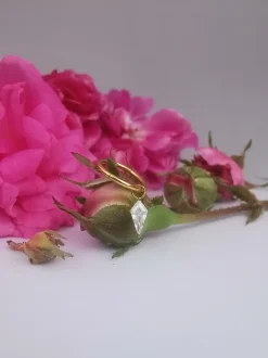 Tytanowy Charms z białą cyrkonią - złoty - D-062