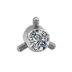 Tytanowy łącznik - potrójny - srebrny z białą cyrkonią - TCZ-013