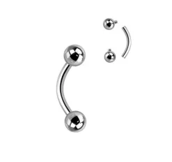 Tytanowy kolczyk banan - srebrny - gwint wewnętrzny - TB-005