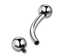 Tytanowy kolczyk banan - srebrny - gwint wewnętrzny - TB-005