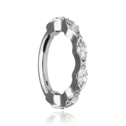 Tytanowy kolczyk clicker z białymi cyrkoniami - srebrny - TK-098