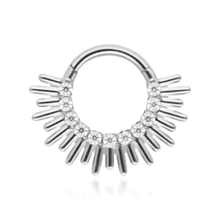 Tytanowy kolczyk clicker z białymi cyrkoniami - srebrny - TK-055