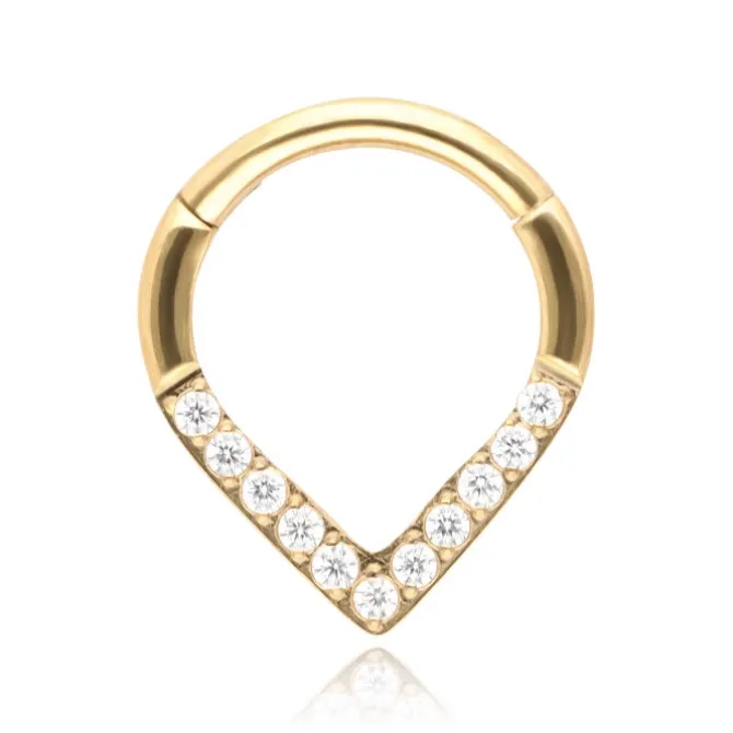 Tytanowy kolczyk clicker z białymi cyrkoniami - złoty - TK-057