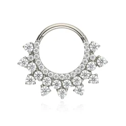 Tytanowy kolczyk clicker z białymi cyrkoniami - srebrny - TK-100