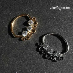 Tytanowy kolczyk clicker z białymi cyrkoniami - srebrny - TK-094