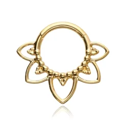 Tytanowy kolczyk clicker mandala - złoty - TK-090