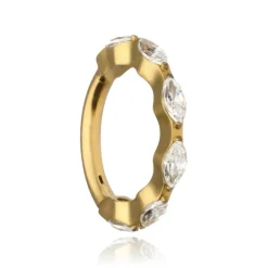 Tytanowy kolczyk clicker z białymi cyrkoniami - złoty - TK-098