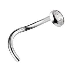 Tytanowy kolczyk do nosa z białą PREMIUM ZIRCONIA - srebrny - TN-007