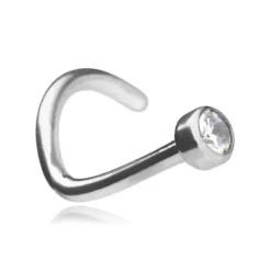 Tytanowy kolczyk do nosa z białą cyrkonią - srebrny - TN-004