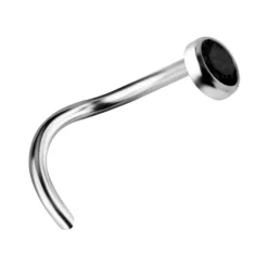 Tytanowy kolczyk do nosa z czarną PREMIUM ZIRCONIA - srebrny - TN-007