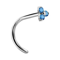Tytanowy kolczyk do nosa Premium Zirconia z niebieską cyrkonią - TN-017