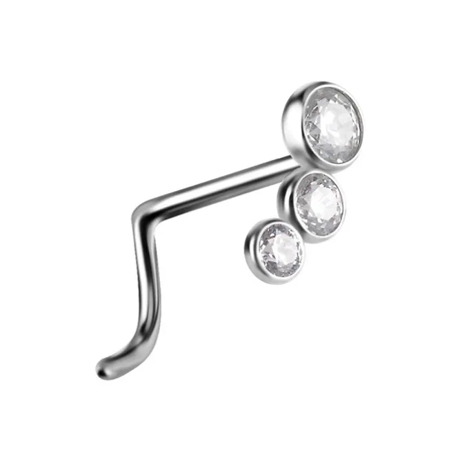 Tytanowy kolczyk do nosa ozdobny z białą cyrkonią - TN-041