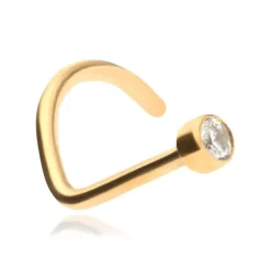 Tytanowy kolczyk do nosa - złoty z białą cyrkonią - TN-004
