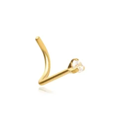 Tytanowy kolczyk do nosa Premium Zirconia złoty z białą cyrkonią - TN-018