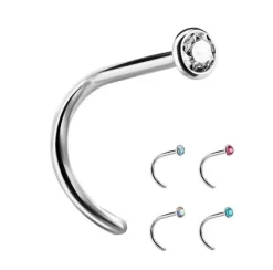 Tytanowy kolczyk do nosa z opalizującą cyrkonią - TN-011