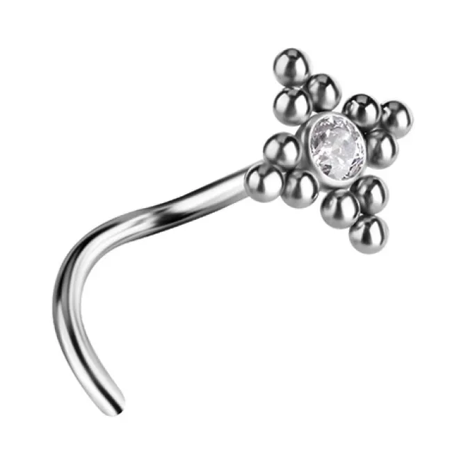 Tytanowy kolczyk do nosa ozdobny z białą Premium Zirconia - TN-026