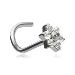 Tytanowy kolczyk do nosa kwiatek z białymi cyrkoniami - TN-034