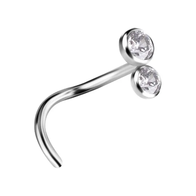 Tytanowy kolczyk do nosa ozdobny z białą cyrkonią - TN-036