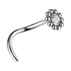 Tytanowy kolczyk do nosa ozdobny z białą Premium Zirconia - TN-031