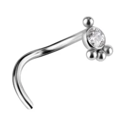 Tytanowy kolczyk do nosa ozdobny z białą Premium Zirconia - TN-028