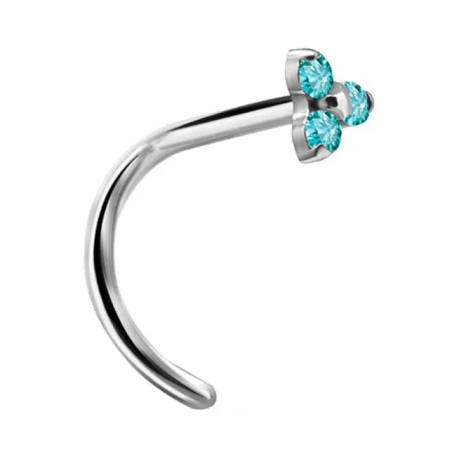 Tytanowy kolczyk do nosa Premium Zirconia z morską cyrkonią - TN-017