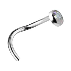 Tytanowy kolczyk do nosa z kolorową PREMIUM ZIRCONIA - srebrny - TN-007