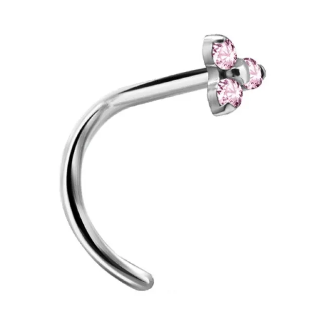 Tytanowy kolczyk do nosa Premium Zirconia z różową cyrkonią - TN-017