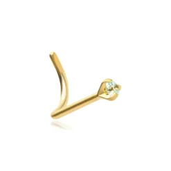 Tytanowy kolczyk do nosa Premium Zirconia złoty z jasnoniebieską cyrkonią - TN-018