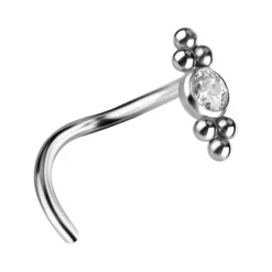 Tytanowy kolczyk do nosa ozdobny z białą Premium Zirconia - TN-027